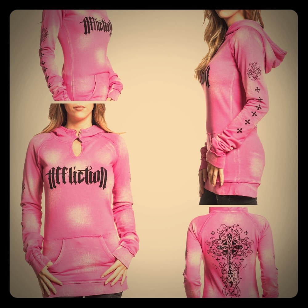 NWT Sexy Pink Affliction Hoodie Rhinestones Sz S